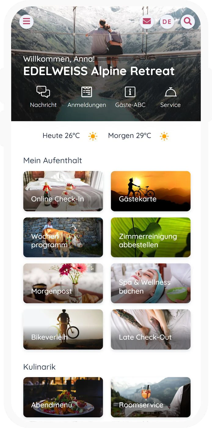 EDELWEISS Gäste-App mit Hotelinfos, Wetter und buchbaren Services