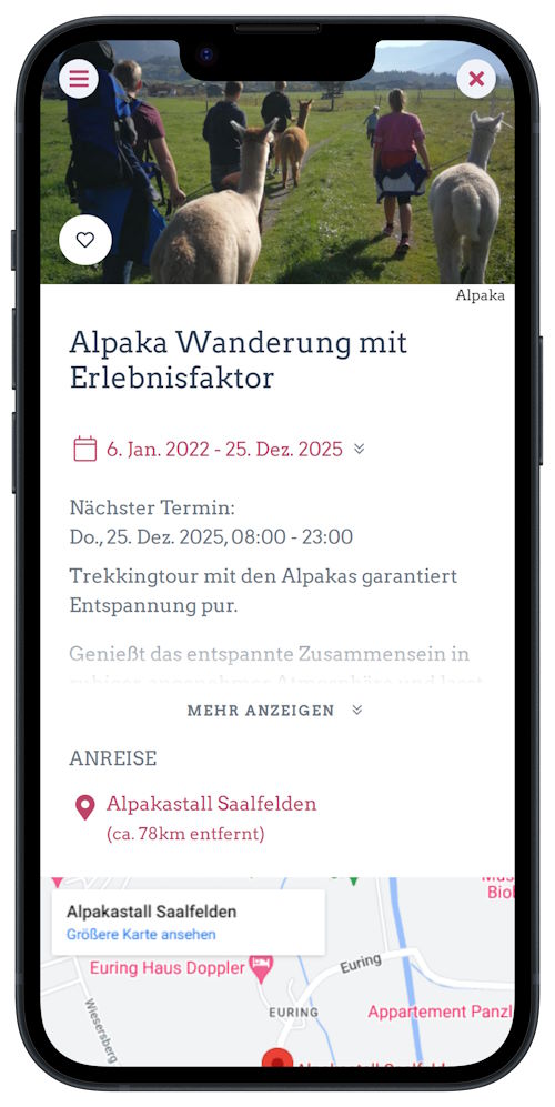 Die Alpakawanderung in der Gäste-Web-App