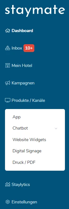 Menü Produkte und Kanäle im Staymate Manager