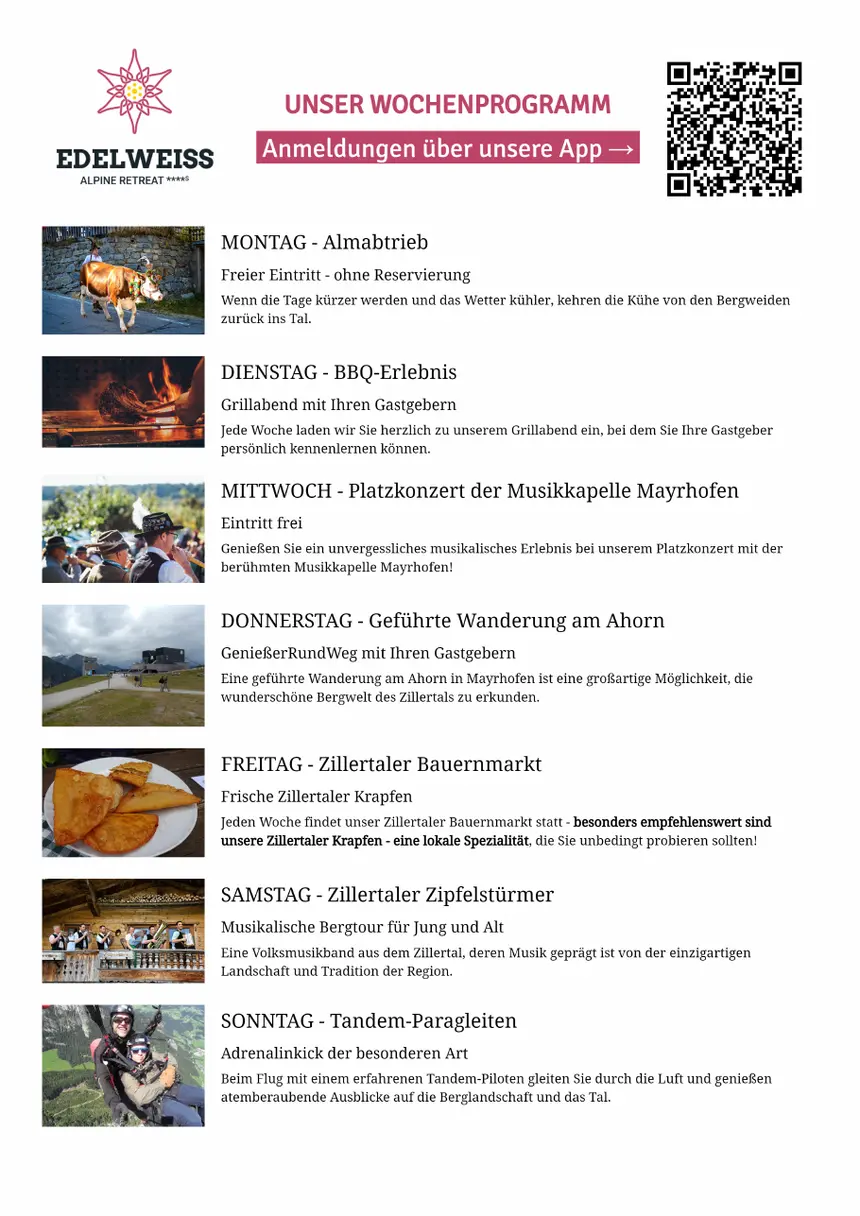 EDELWEISS Wochenprogramm mit QR-Code