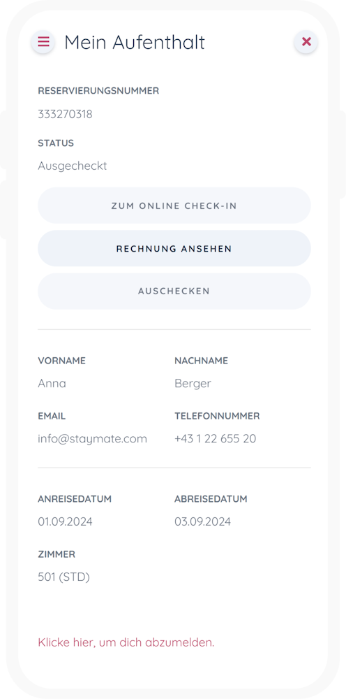 Foto: Aufenthaltsdaten anzeigen mit Protel-PMS